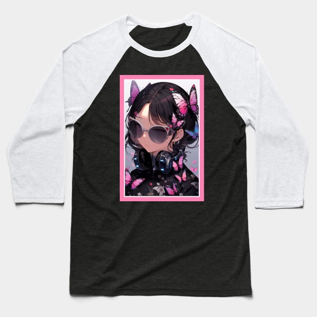 Aesthetic Anime Girl Pink Rosa Black | Quality Aesthetic Anime Design | Chibi Manga Anime Art Baseball T-Shirt by AlNoah